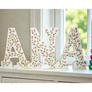 Hand-Painted Floral Wooden Letters “ANA” | Nursery Name Decor | Cottagecore